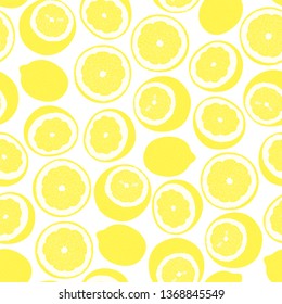Citrus seamless pattern. Yellow lemon slices on white background.