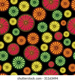 Citrus Seamless Tile with oranges, limes, lemons and grapefruits, on a black background, tile seamlessly.