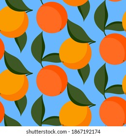 citrus seamless vector pattern, orange fruit print, blue background