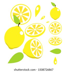 citrus set collection lemon half white background