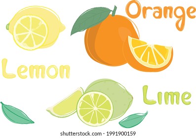 Citrus set including orange, lemon and lime