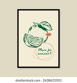 Citrus sketch style vector illustration in a poster frame. Art for print design, greeting card, postcards, branding, logo design.