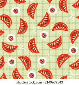 Citrus Slice und Blumen Vektorgrafik Nahtloses Muster