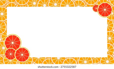 Citrus slice frame. Frame with lemon illustration. Summer frame decoration. Bright summer background. Lemon slice template. Lemon background