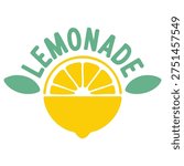 Citrus slice fruit lemonade logo color abstract lemon with lettering hand drawn vector illustration