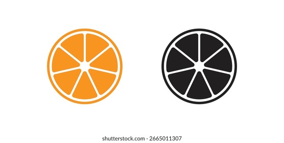 citrus slice icon vector illustration. Lemon slice icon in black and white. Orange slice vector on white background.