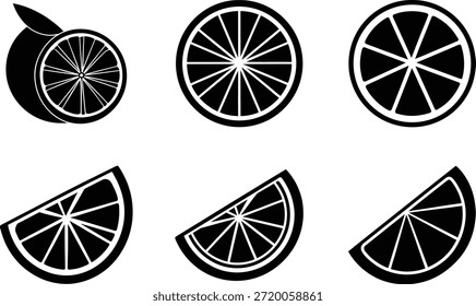 Zitrus Slice Icons Set Schwarz-Weiß Frucht Vektor