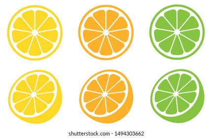 Citrus Slice Set. Lemon Slice. Orange Slice. Lime Slice. Vector Illustration