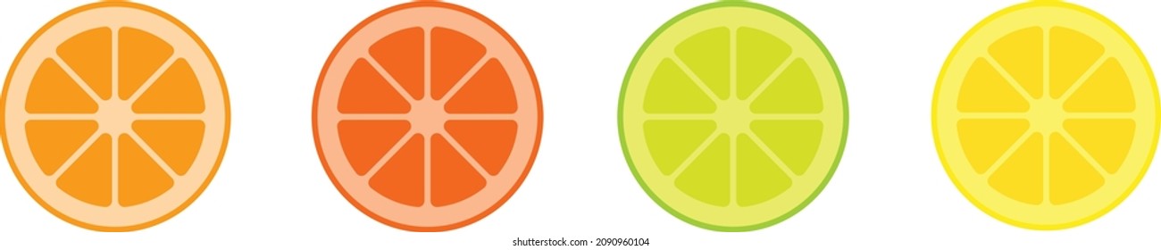 Citrus slice set. Lemon slice. Orange slice. Lime slice. Vector illustration