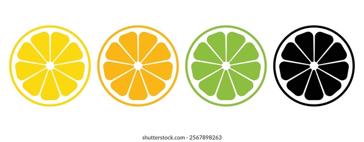 Citrus slice set. Lemon slice. Orange slice. Lime slice. Vector illustration