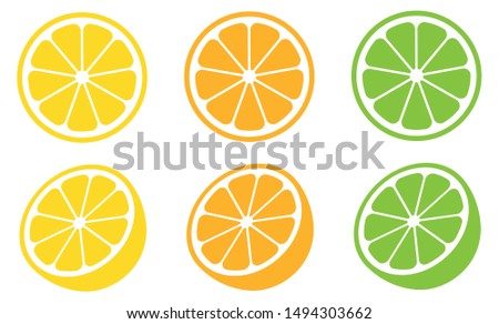 Citrus slice set. Lemon slice. Orange slice. Lime slice. Vector illustration