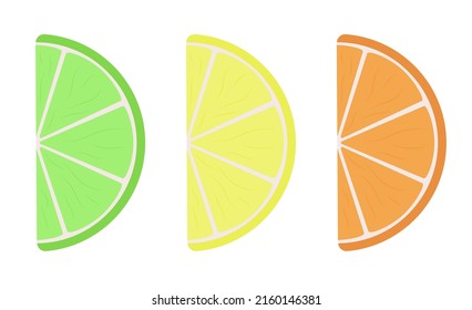 Citrus slices flat vector illustration. Slices of orange, lime, lemon