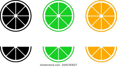 Citrus slices icon set. Lemon Slices Seamless. accompanied by leaves and decorative elements 
