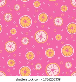 Citrus slices seamless vector pattern. Pink lemonade themed surface print design for summertime textiles, bright fabrics, stationery, scrapbook paper, girly gift wrap, and packaging.