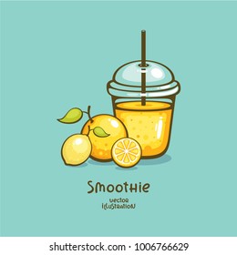 Citrus smoothie vector illustration. Fresh drink with orange and lemon. Detox menu. Template for logo and menu design.