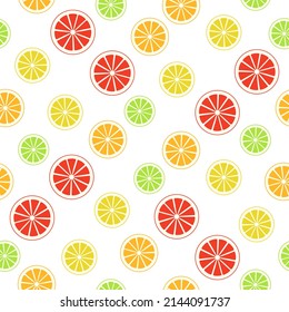 Citrus Variety Seamless Pattern. Bright Wallpaper Texture With Orange, Lemon, Lime, Grapefruit. Sweet Juicy Background