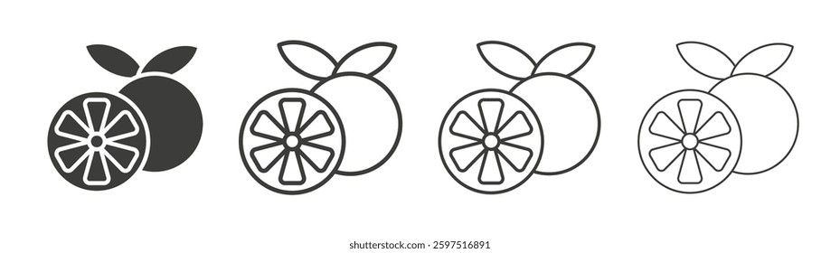 Citrus vector icon set in black and white color.