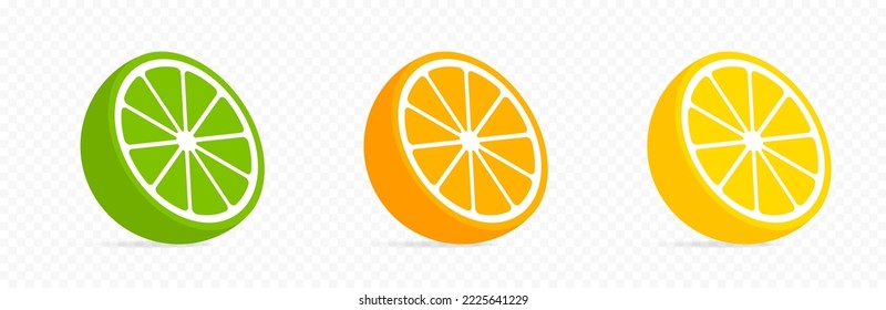 Citrus-Vektorsymbole. Citrus-Sammlung. Orange, Zitrone, Kalkgrafik. Tropische Früchte. Vektorgrafik