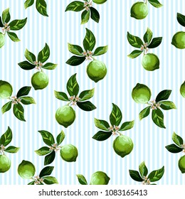 Citrus vector pattern with striped background. Seamless lim? illustration.