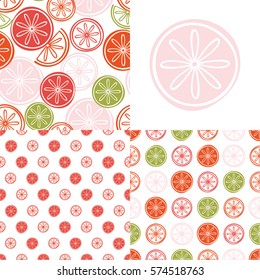 Citrus vector seamless pattern. Lemon, orange, lime, orange, grapefruit fruit background.