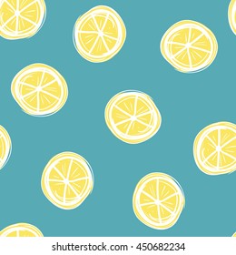 citrus Vector seamless pattern on a blue background. Marine theme. 