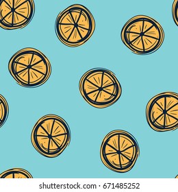 citrus Vector seamless pattern on gray background. Marine theme.