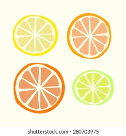 Citrus vector set with vector lemon sign, vector orange sign, vector lime sign, vector grapefruit sign