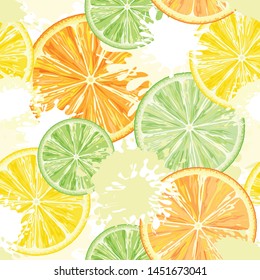 Citrus Watercolors Vector Seamless Textile Pattern Background