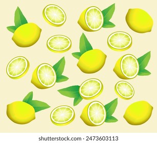 Citrus. Yellow background made of lemons. Vector illustration