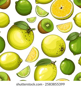 Citruses Background. Seamless Pattern with fresh fruits. Seamless pattern with citruses. Food Pattern. Fruits Background. Mixed fruits Pattern. Kitchen vibrant design. Hand drawn vector illustration