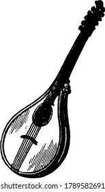 Cittern, a string instrument, strung with wire instead of gut, vintage line drawing or engraving illustration.