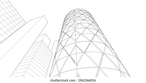 city abstract architecture cylindrical tower 3d rendering