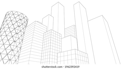 city abstract architecture cylindrical tower 3d rendering