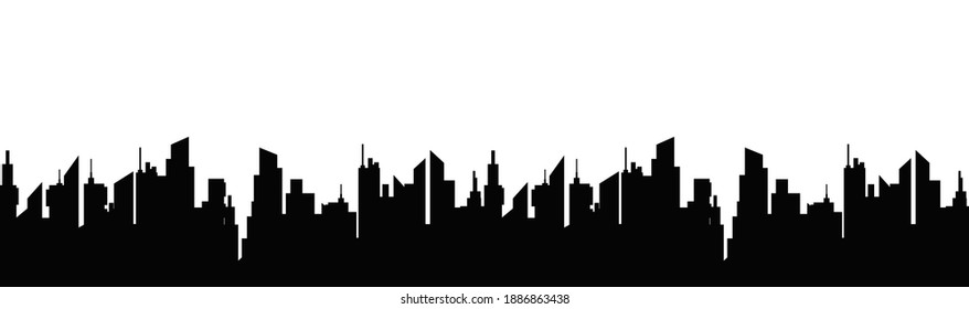 City abstract landscape. Black silhouettes skyscrapers with panorama metropolis on background of white vector sky.