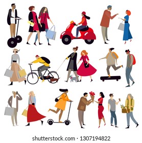 City activites set of people. Vector flat cartoon. 