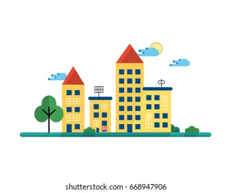 The city in the afternoon. Vector flat stily.