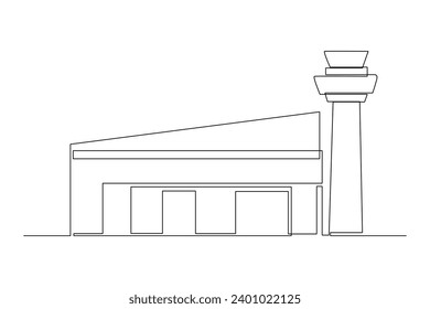 City airport terminal. Transportation public area drawing by simple continuous line. Vector, transportation minimalist concept.