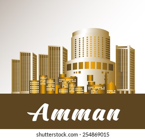 City of Amman Jordan Famous Buildings. Editable Vector Illustration