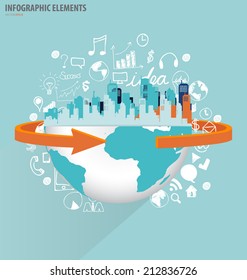 City with application icon, modern template design. Vector illustration.