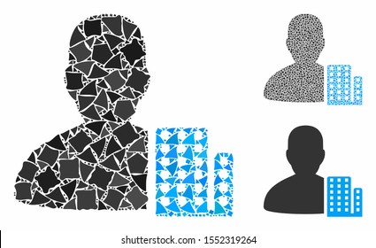City architect composition of ragged elements in variable sizes and color tones, based on city architect icon. Vector unequal elements are grouped into illustration.