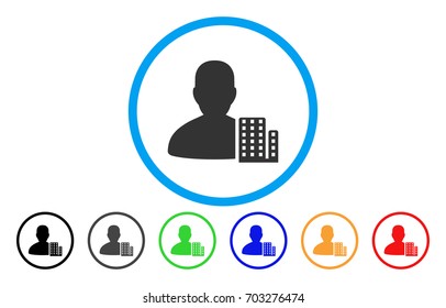 City Architect vector rounded icon. Image style is a flat gray icon symbol inside a blue circle. Additional color variants are grey, black, blue, green, red, orange.