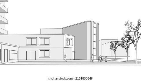 city ​​office architecture 3d rendering
