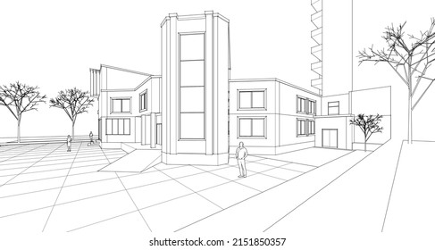 city ​​office architecture 3d rendering