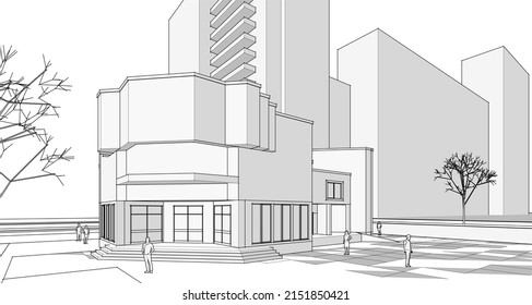 city ​​office architecture 3d rendering