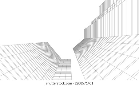 City architecture concept drawing 3d illustration