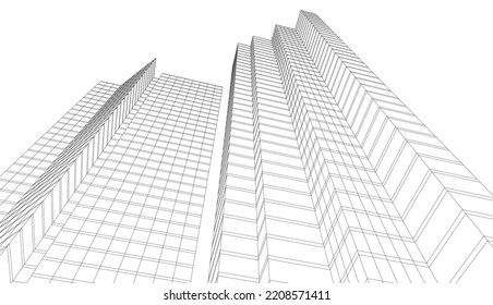 City architecture concept drawing 3d illustration