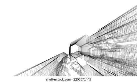 Dibujo de diseño de arquitectura de ciudad 3d