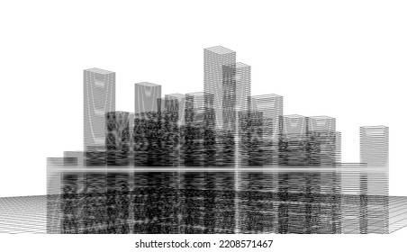 City architecture concept drawing 3d illustration