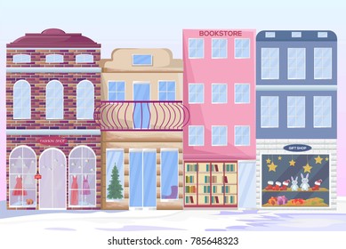 City architecture facades Vector. Different buildings flat styles