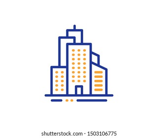 City architecture sign. Skyscraper buildings line icon. Town symbol. Colorful outline concept. Blue and orange thin line skyscraper buildings icon. Vector